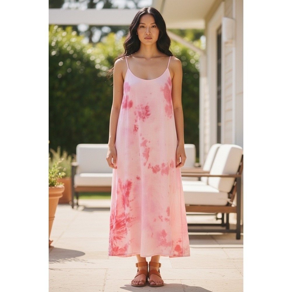 9seed Resort Tulum Pink Tie Dye Cotton Gauze Long Maxi Dress One Size USA 9 Seed